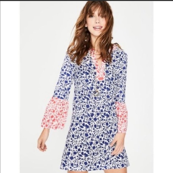 Boden Jodie Kaftan Cover Up Blouse Tunic Navy Blue Polka Dot Size 6R NEW - Picture 7 of 7